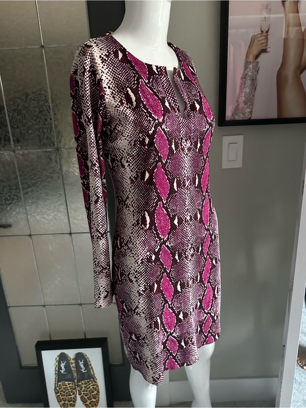 Diane Von Furstenberg Pink Snake-Print Long Sleeve Dress